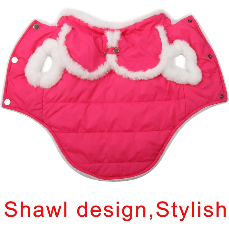 Shawl Design Fleece Lined Warm Dog Jacket For Puppy Winter Cold Weather,Soft Windproof Small Dog Coat-Paw Print Pad