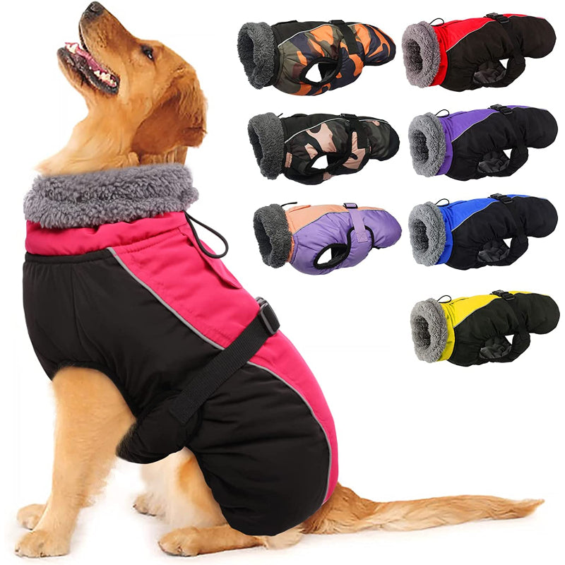 Extra Warm Dog Coat Reflective Adjustable Dog Jacket-Paw Print Pad