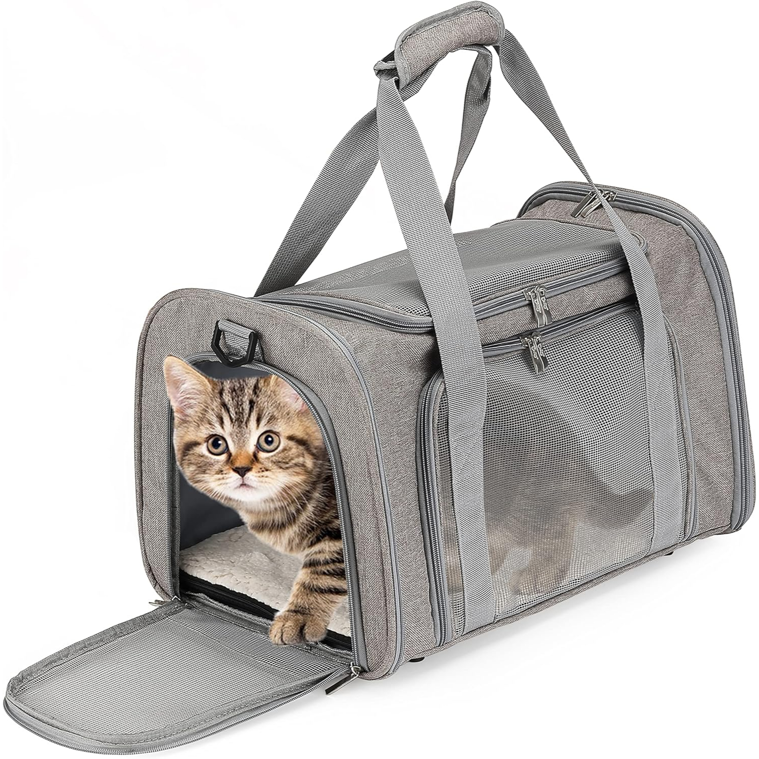 Portable Pet Carrier for Cats And Dogs with Mesh Panels Safety Leash And Side Pocket