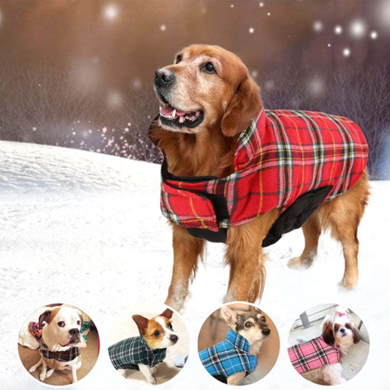 Warm Dog Coat, Reversible Dog Jacket Waterproof Dog Winter-Paw Print Pad