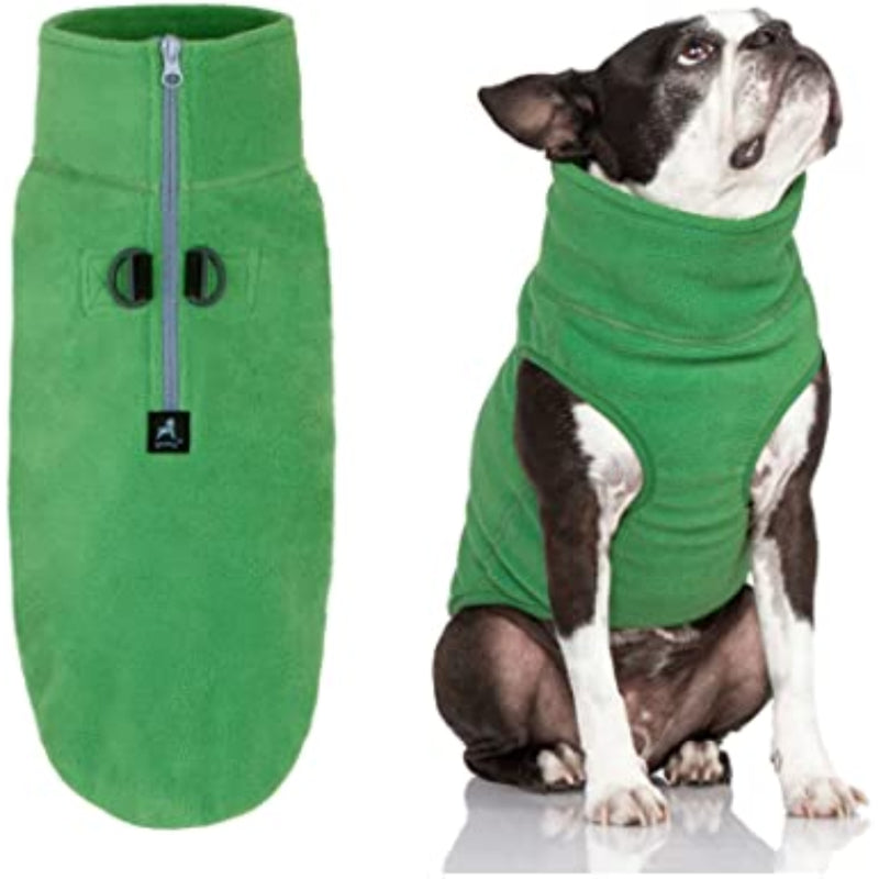 Warm Pullover Fleece Dog Jacket With O-Ring Leash-Paw Print Pad