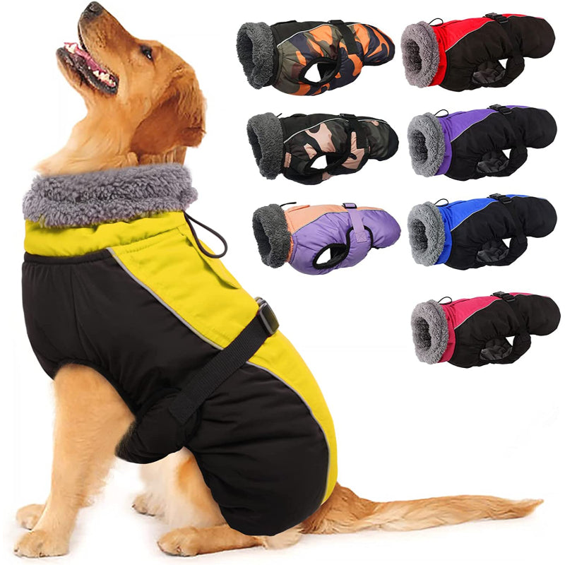 Extra Warm Dog Coat Reflective Adjustable Dog Jacket-Paw Print Pad