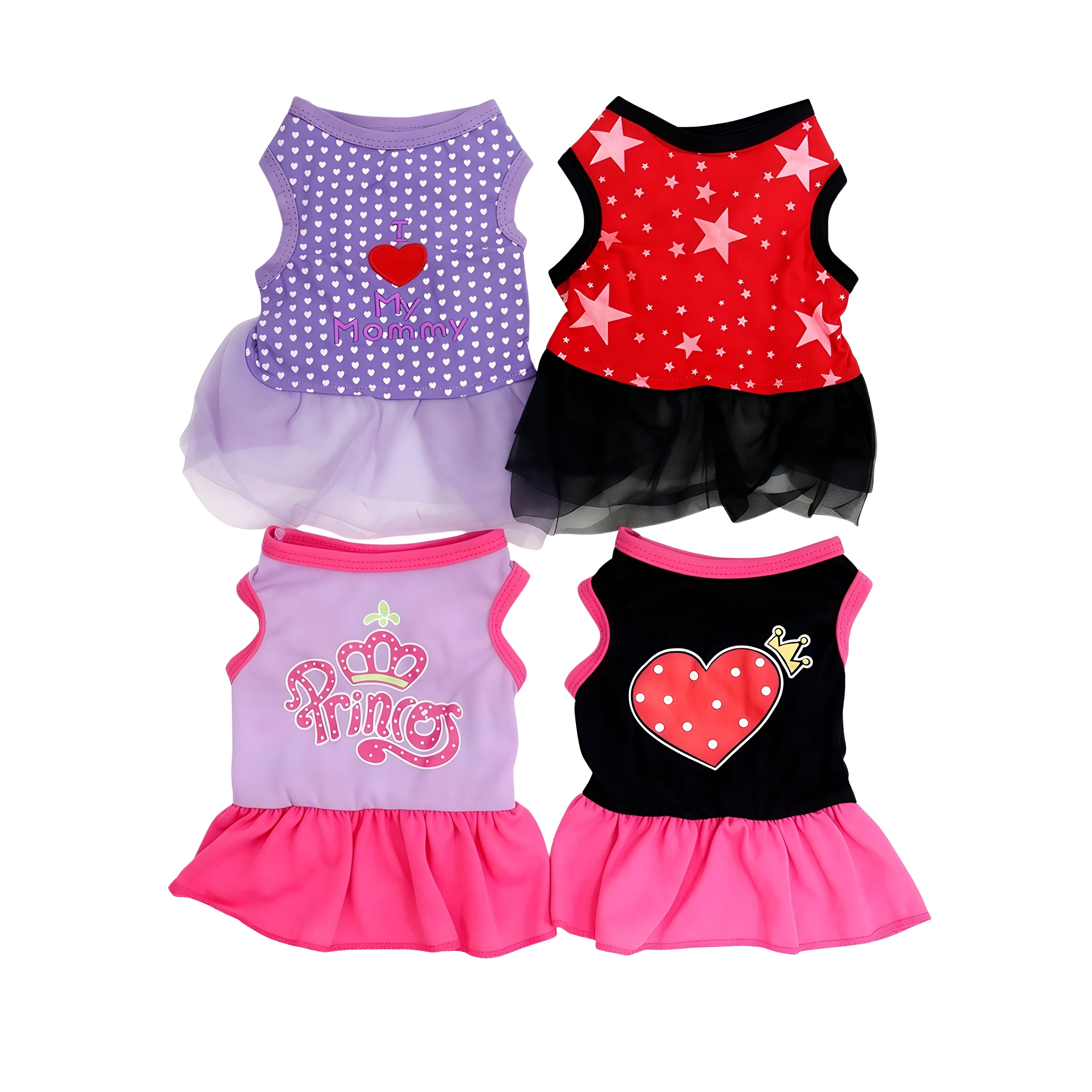 4pcs Pet Clothes Cat/Dog Summer Mesh Dress, Star & Heart Pattern Design, Soft & Breathable Polyester Pet Skirt