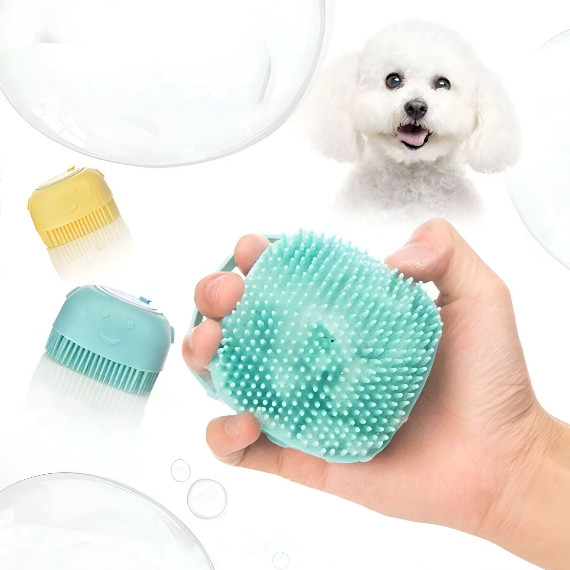 Silicone Massage Pet Bath Brush With Shampoo Storage For Dogs And Cats