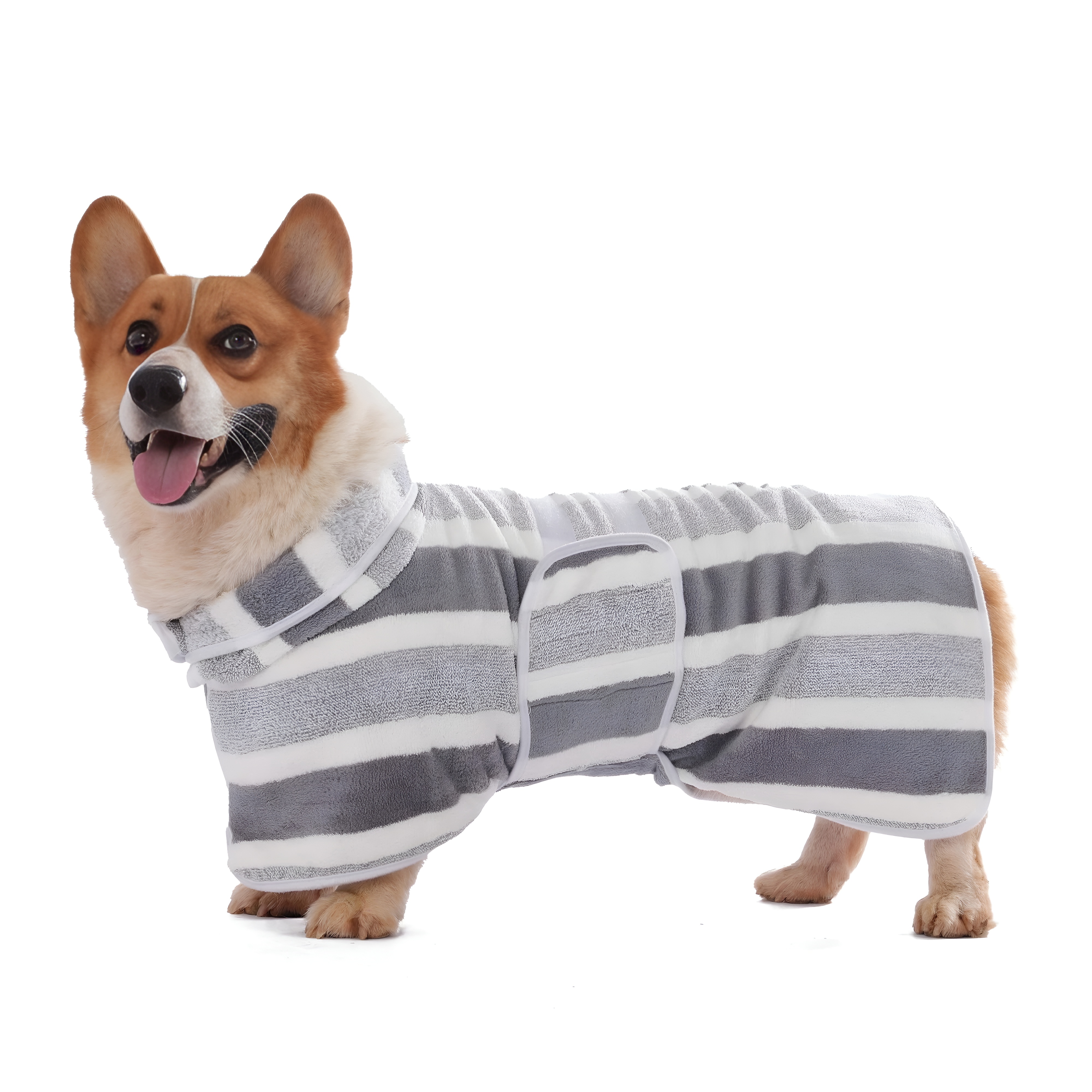 Quick Dry Dog Bathrobe With Striped Design And Adjustable Strap