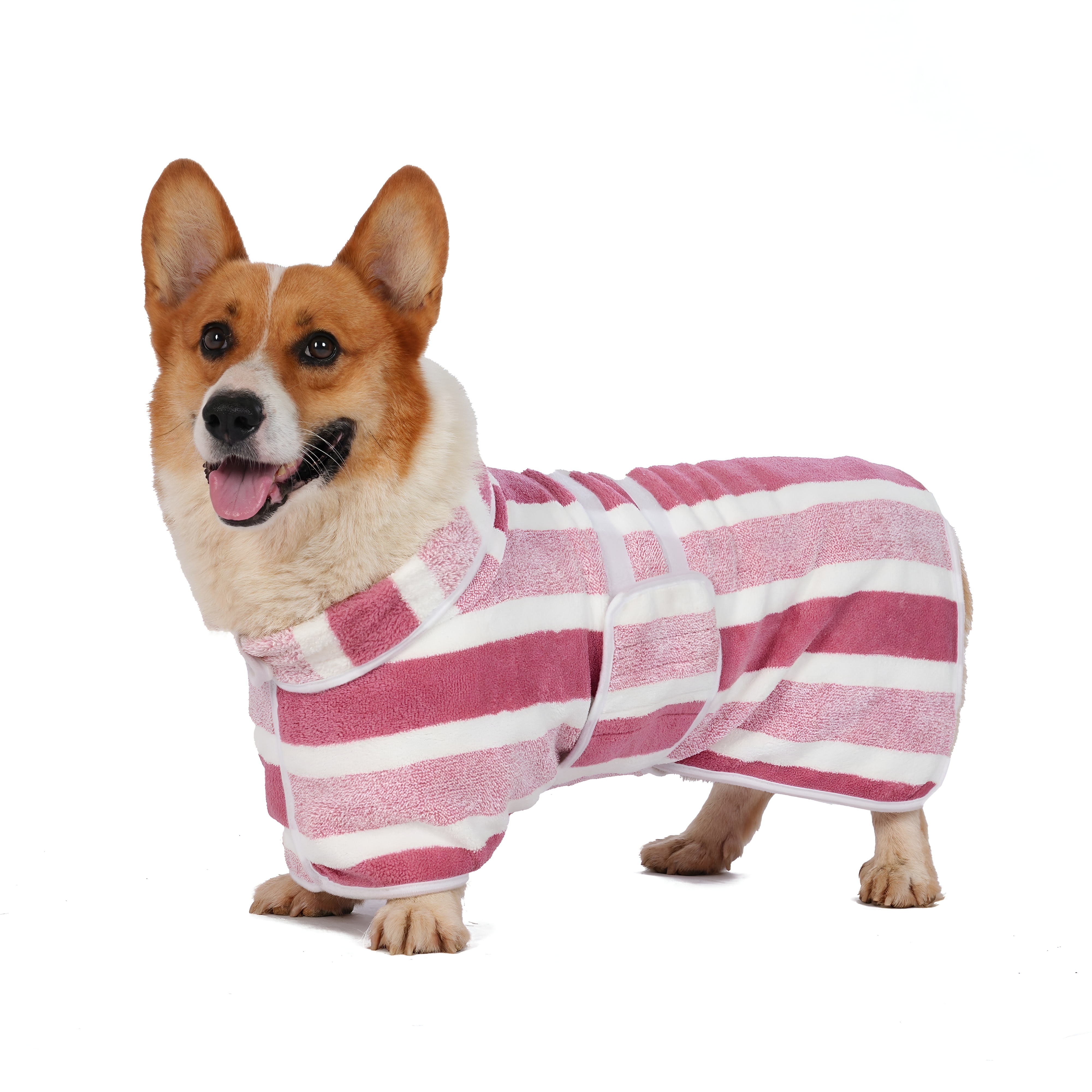 Quick Dry Dog Bathrobe With Striped Design And Adjustable Strap