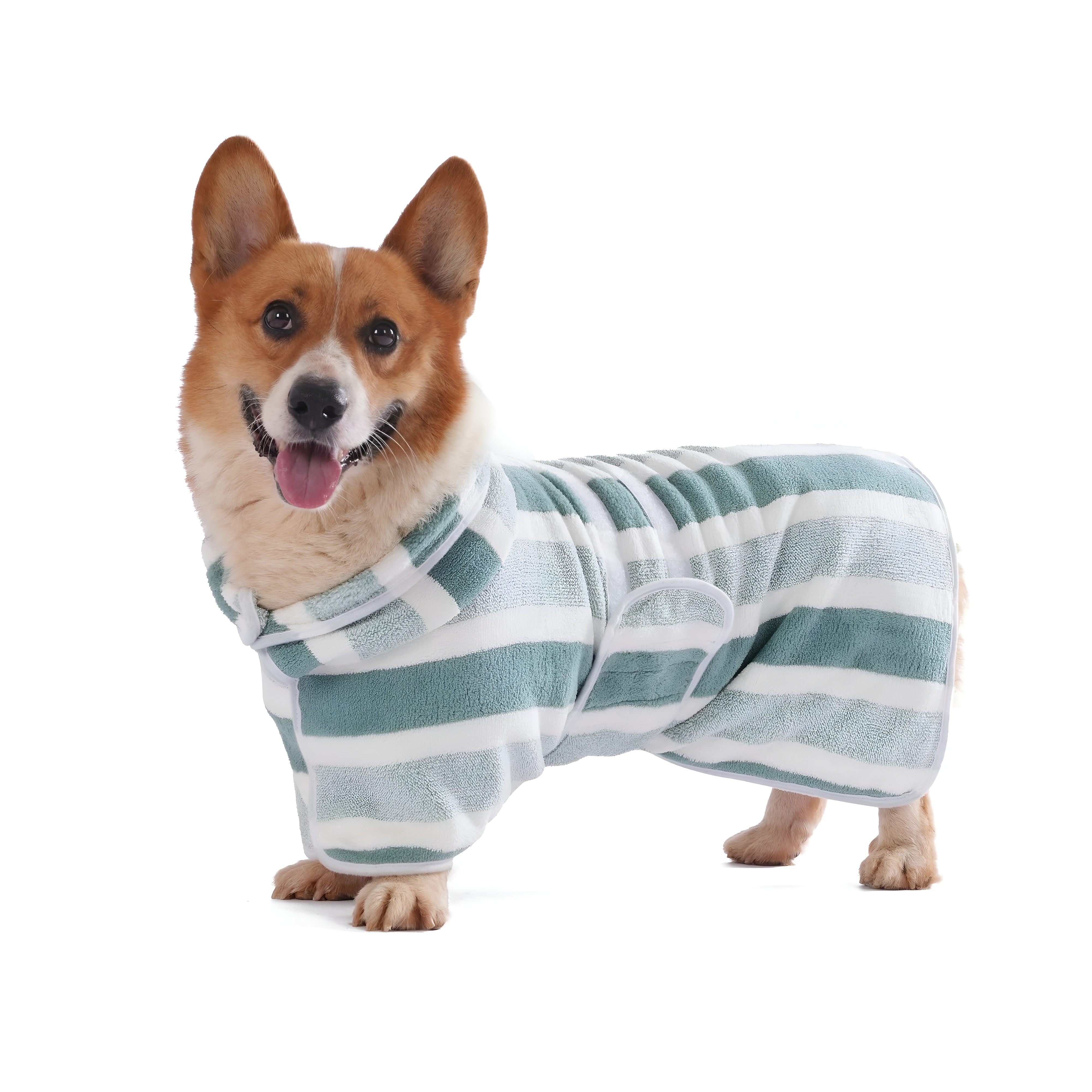 Quick Dry Dog Bathrobe With Striped Design And Adjustable Strap