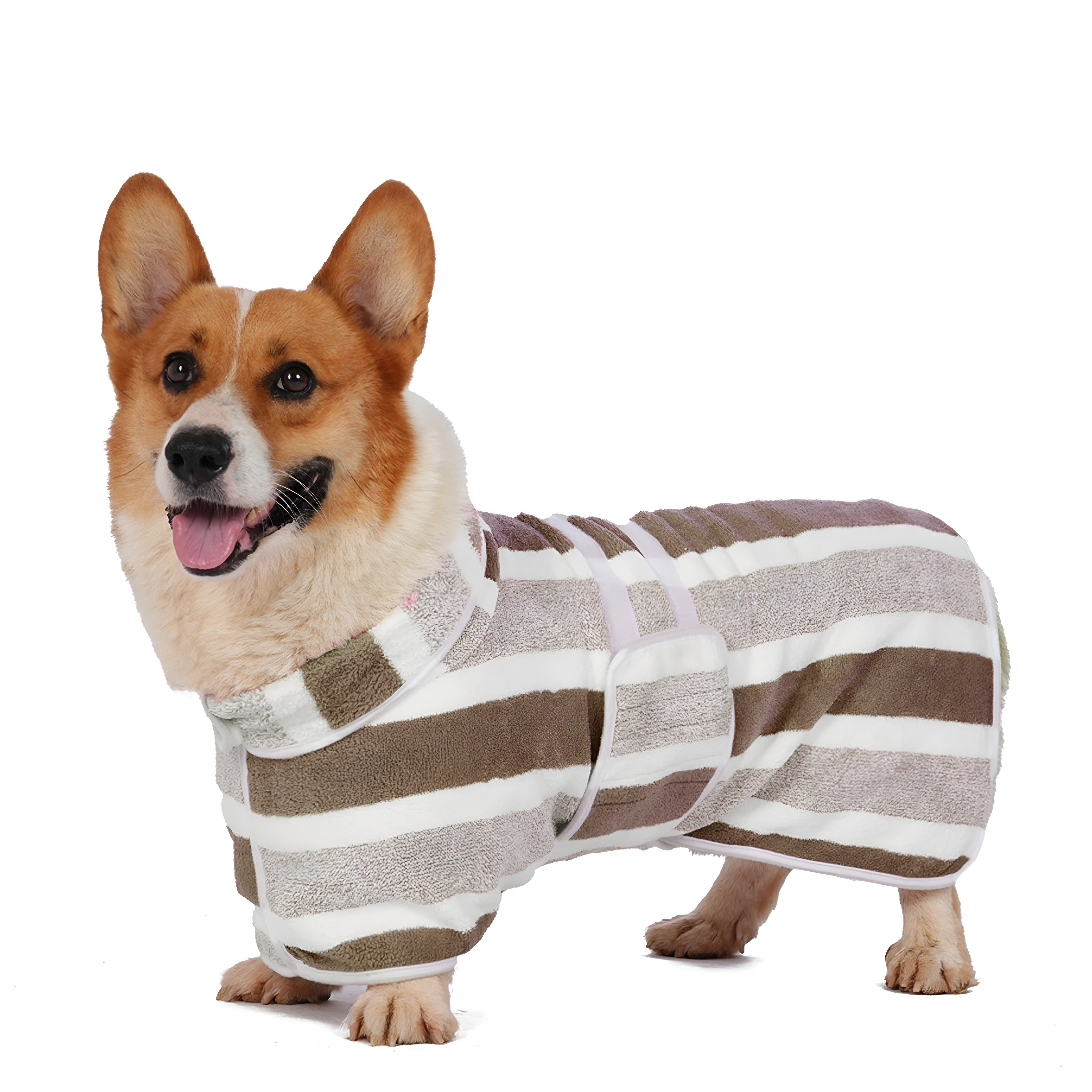 Quick Dry Dog Bathrobe With Striped Design And Adjustable Strap