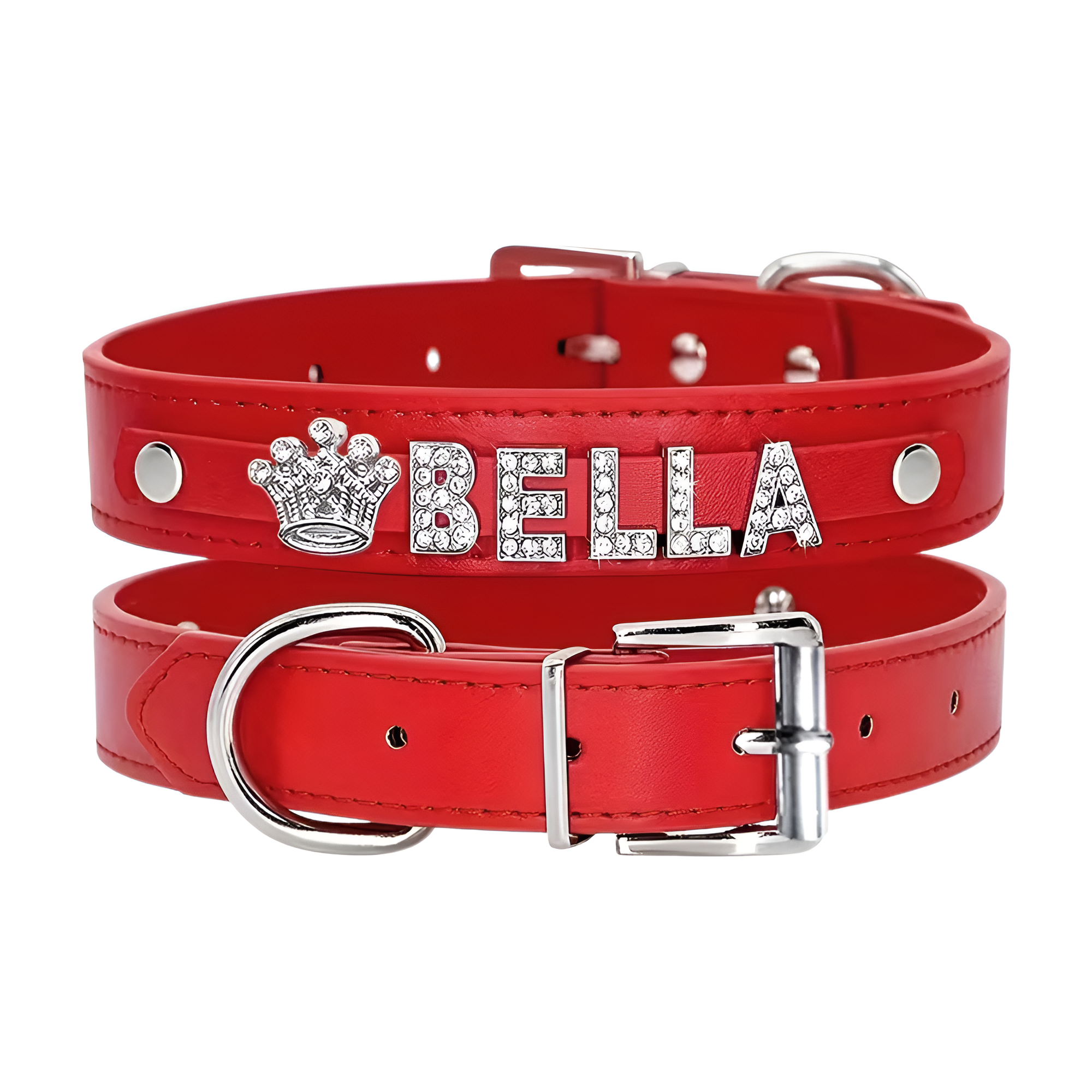 Custom Faux Leather Dog Collar With Rhinestone Design