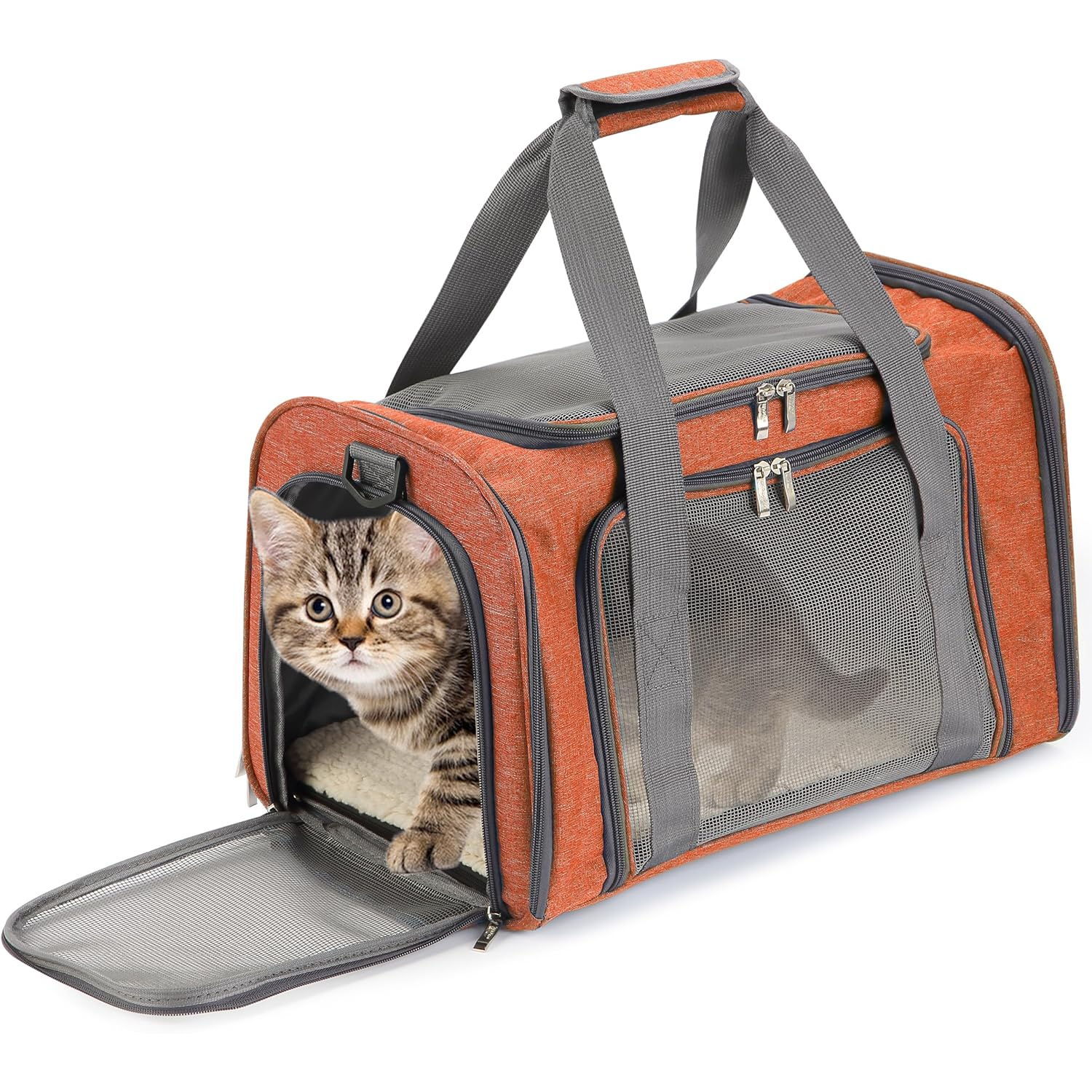 Portable Pet Carrier for Cats And Dogs with Mesh Panels Safety Leash And Side Pocket