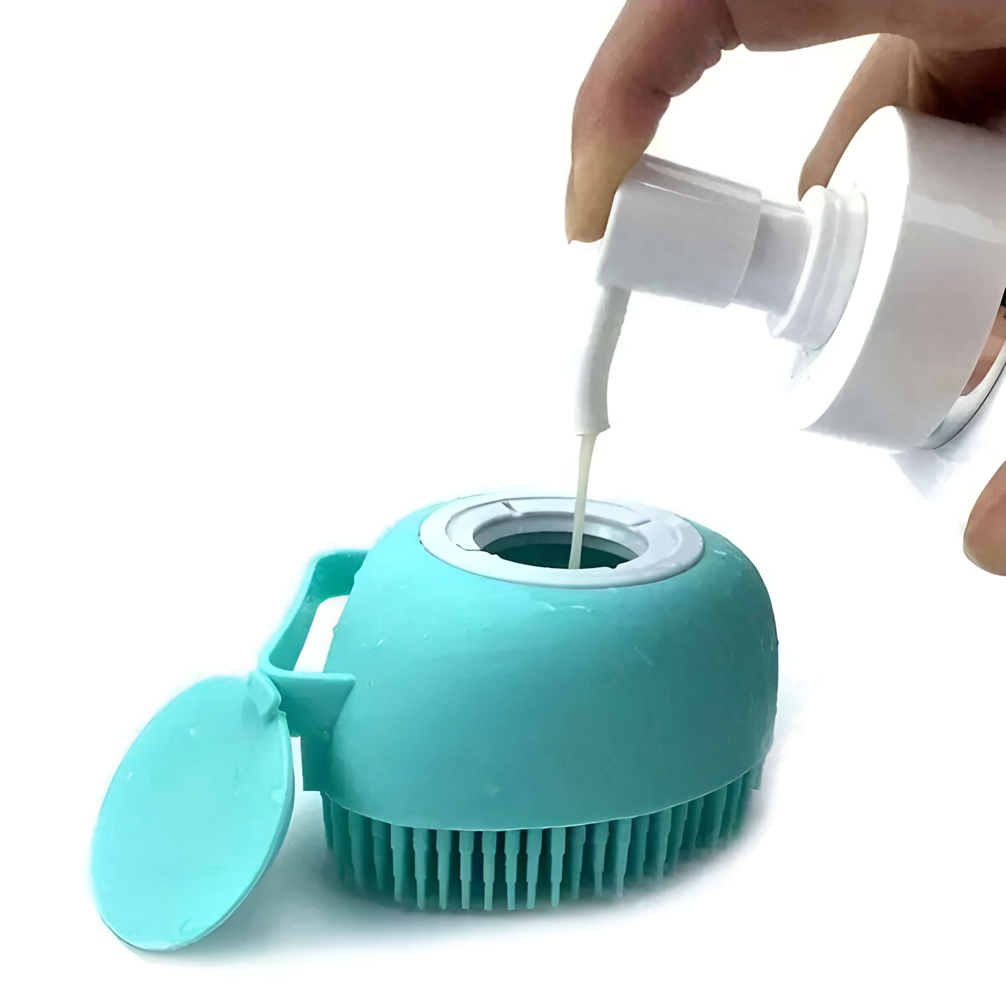 Silicone Massage Pet Bath Brush With Shampoo Storage For Dogs And Cats