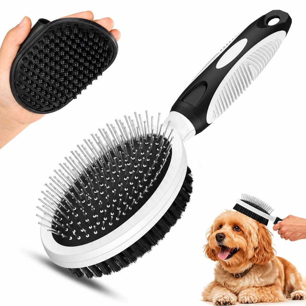 2 Piece Of Dual Sided Pet Grooming Brush Set For Shedding And Bathing