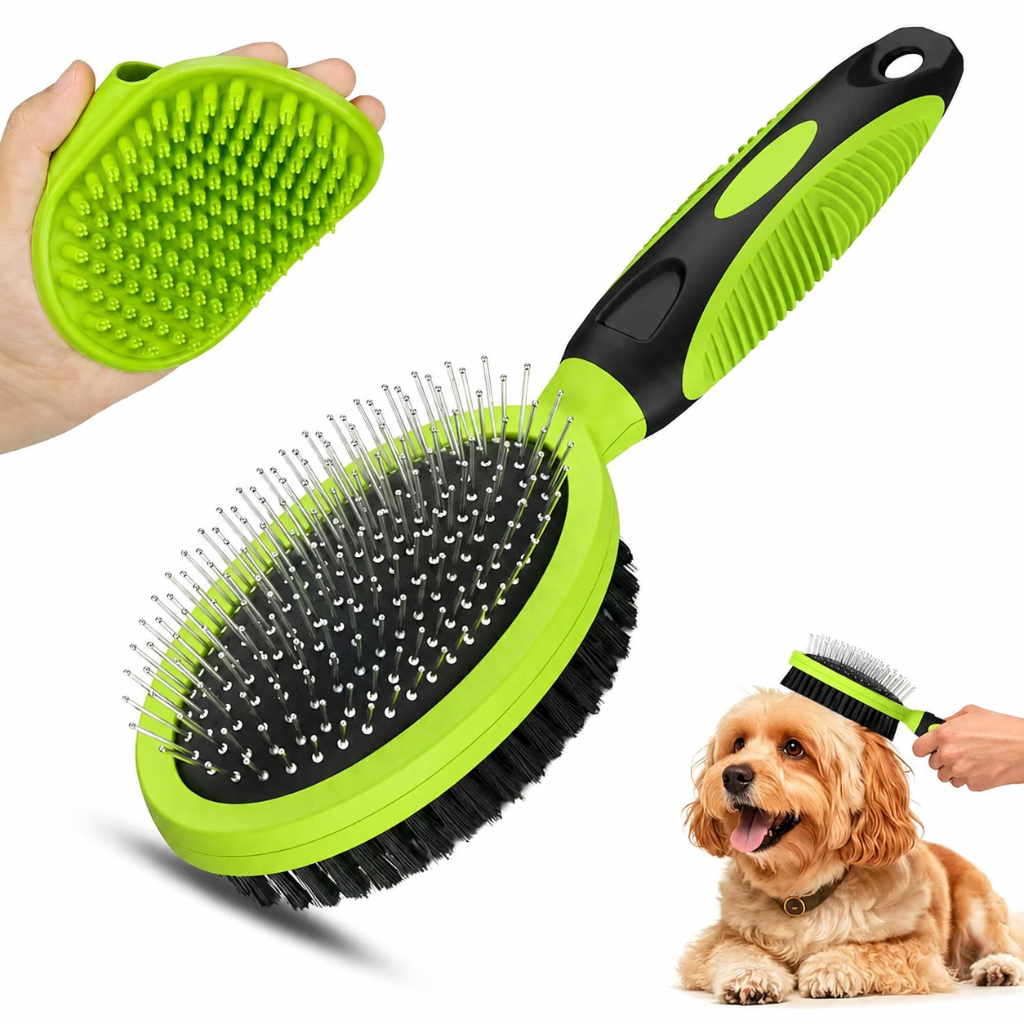 2 Piece Of Dual Sided Pet Grooming Brush Set For Shedding And Bathing