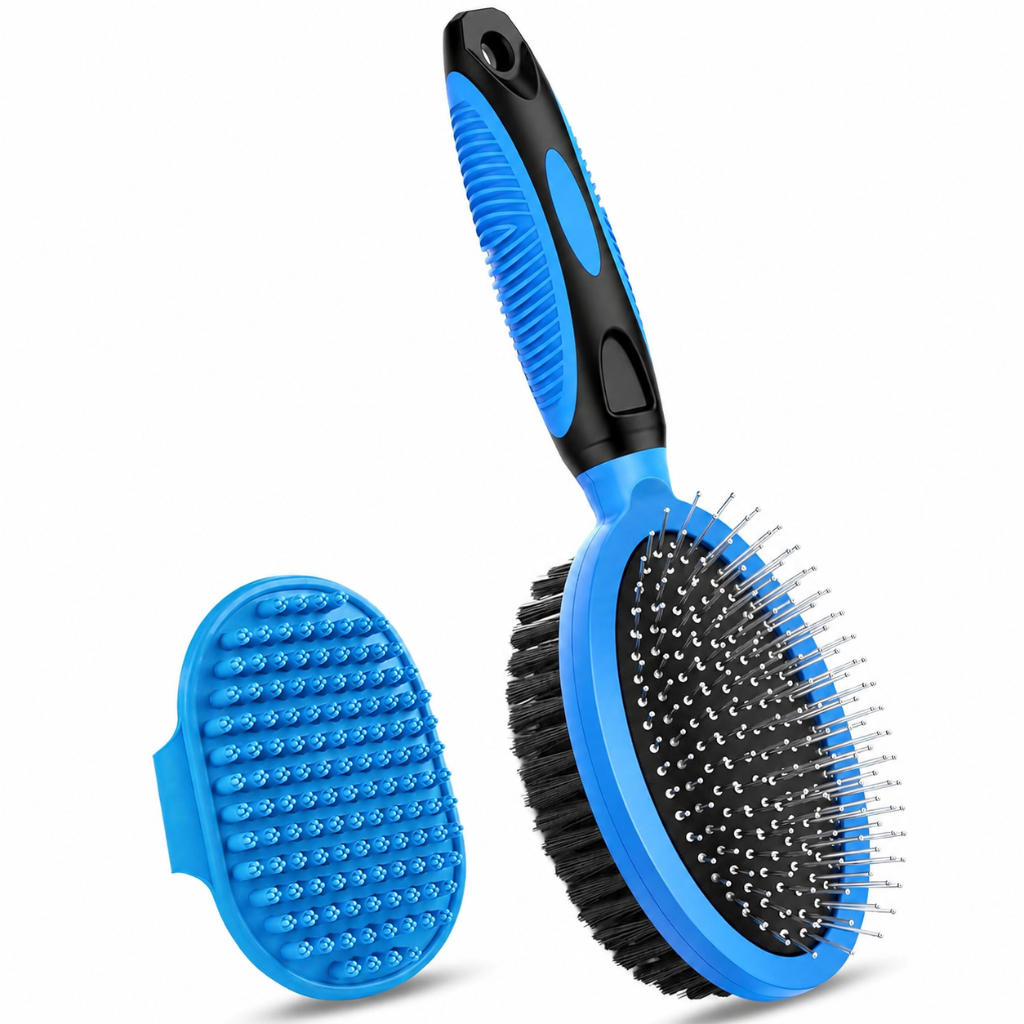 2 Piece Of Dual Sided Pet Grooming Brush Set For Shedding And Bathing