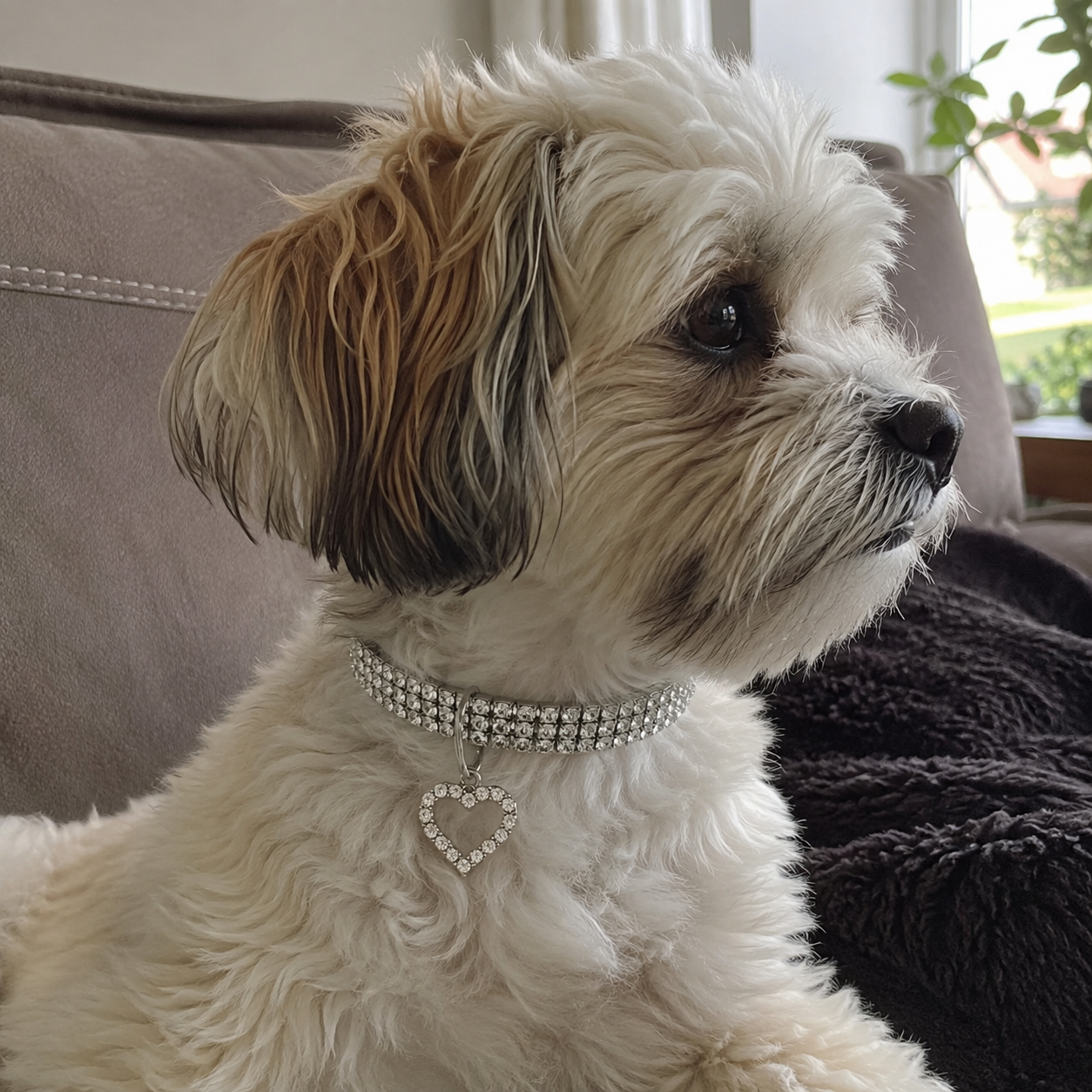 Adjustable Rhinestone Decor Collar With Pendant For Pets