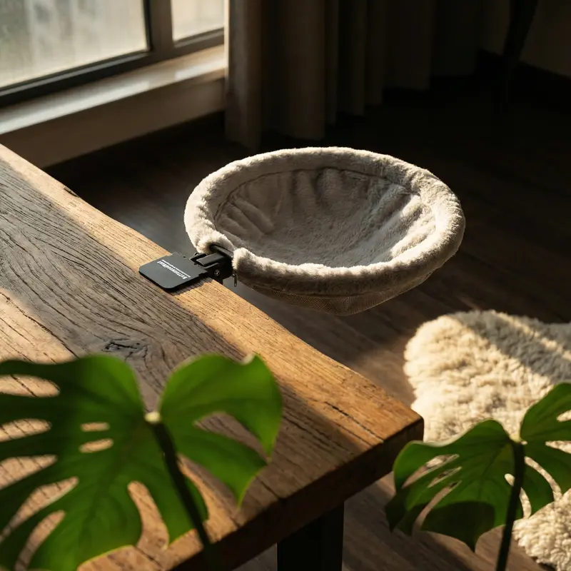Detachable Washable Plush Cat Bed For Desk And Windowsill