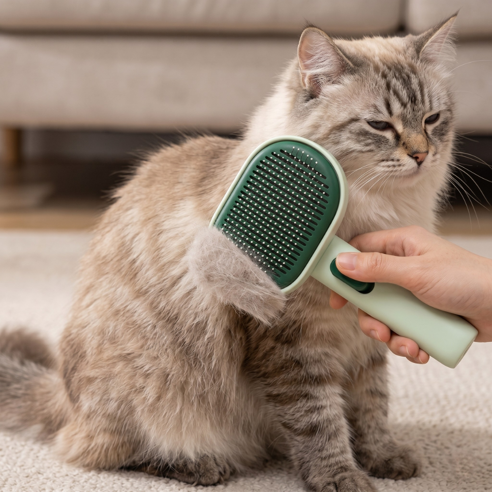 Self Cleaning Slicker And Deshedding Brush For Gentle Pet Grooming