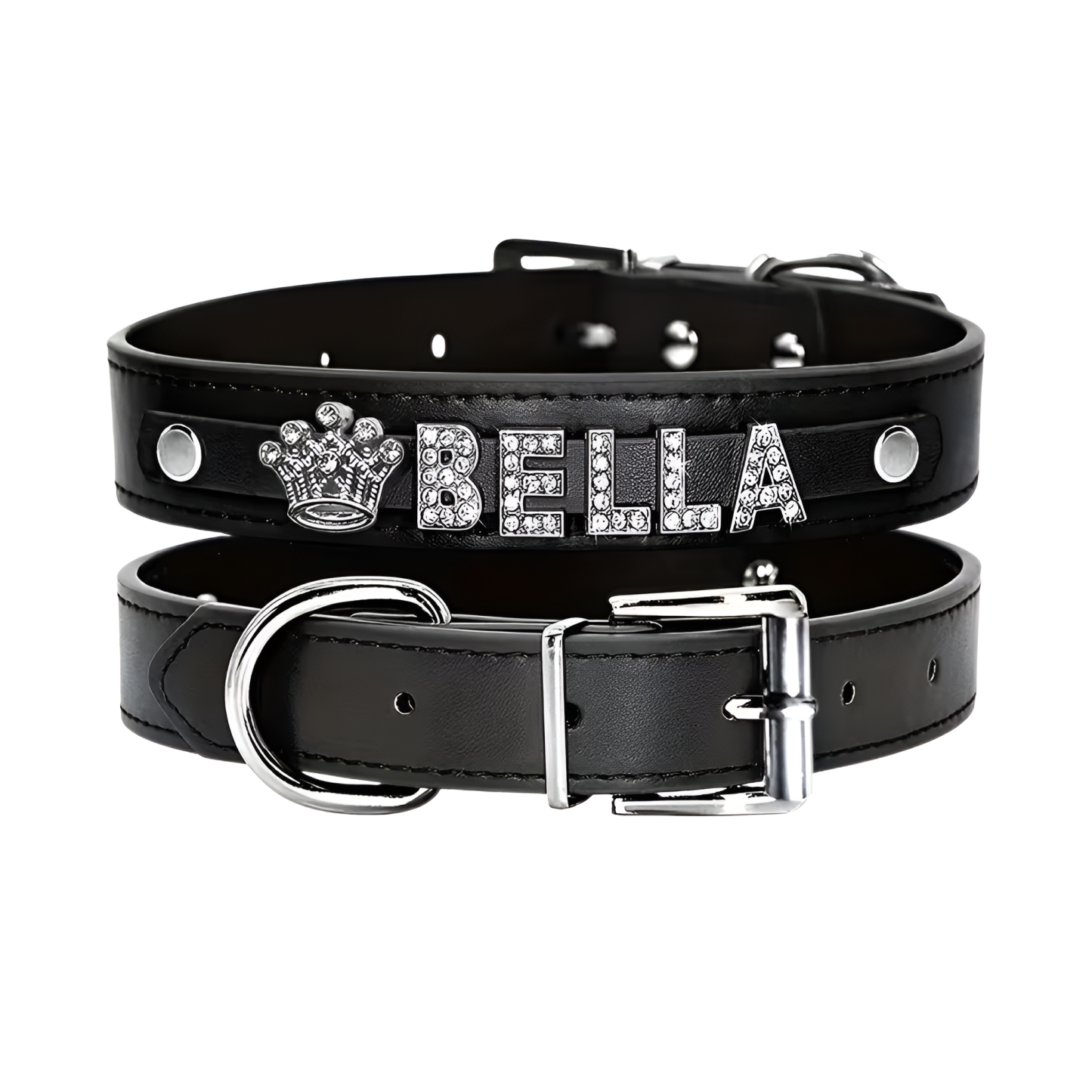 Custom Faux Leather Dog Collar With Rhinestone Design