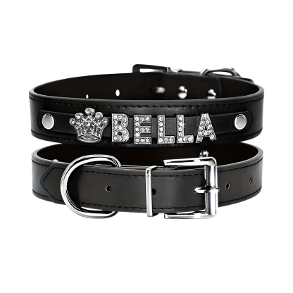 Custom Faux Leather Dog Collar With Rhinestone Design