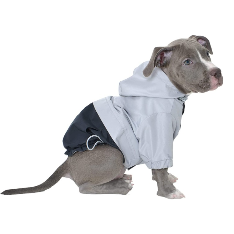 Dog Coat With Hoodie, Adjustable Drawstring, Comes With Leash Hole-Paw Print Pad