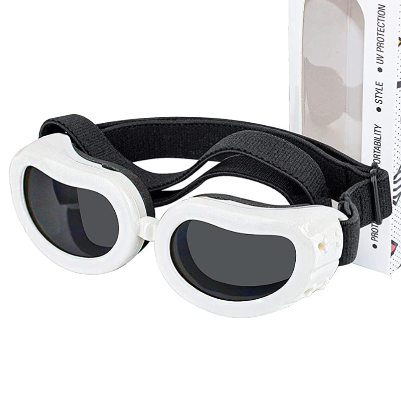 Dog Sunglasses Small Breed Dogs Goggles UV Protection Eye Wear Windproof Anti-Fog Pet Glasses For Doggy About Over 5lbs, White-Paw Print Pad