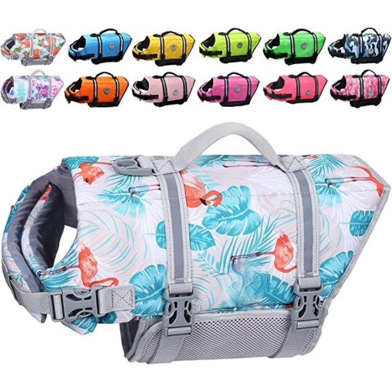 Ripstop Dog Life Vest, Reflective Adjustable Life Jacket For Dogs-Paw Print Pad