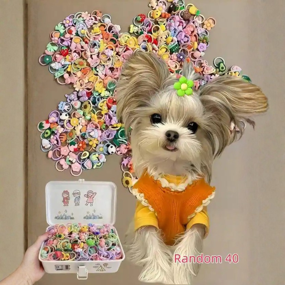 Pet Hair Accessories Set With Flower Bow And Fruit Designs