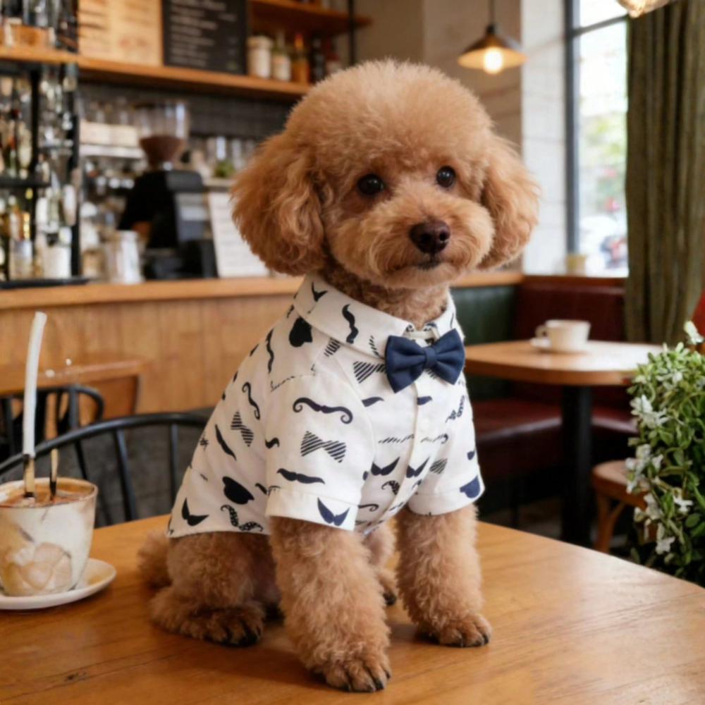 Gentleman Casual Bow Tie Stylish & Cute Multi-Color Denim Print Shirt For Small Dogs
