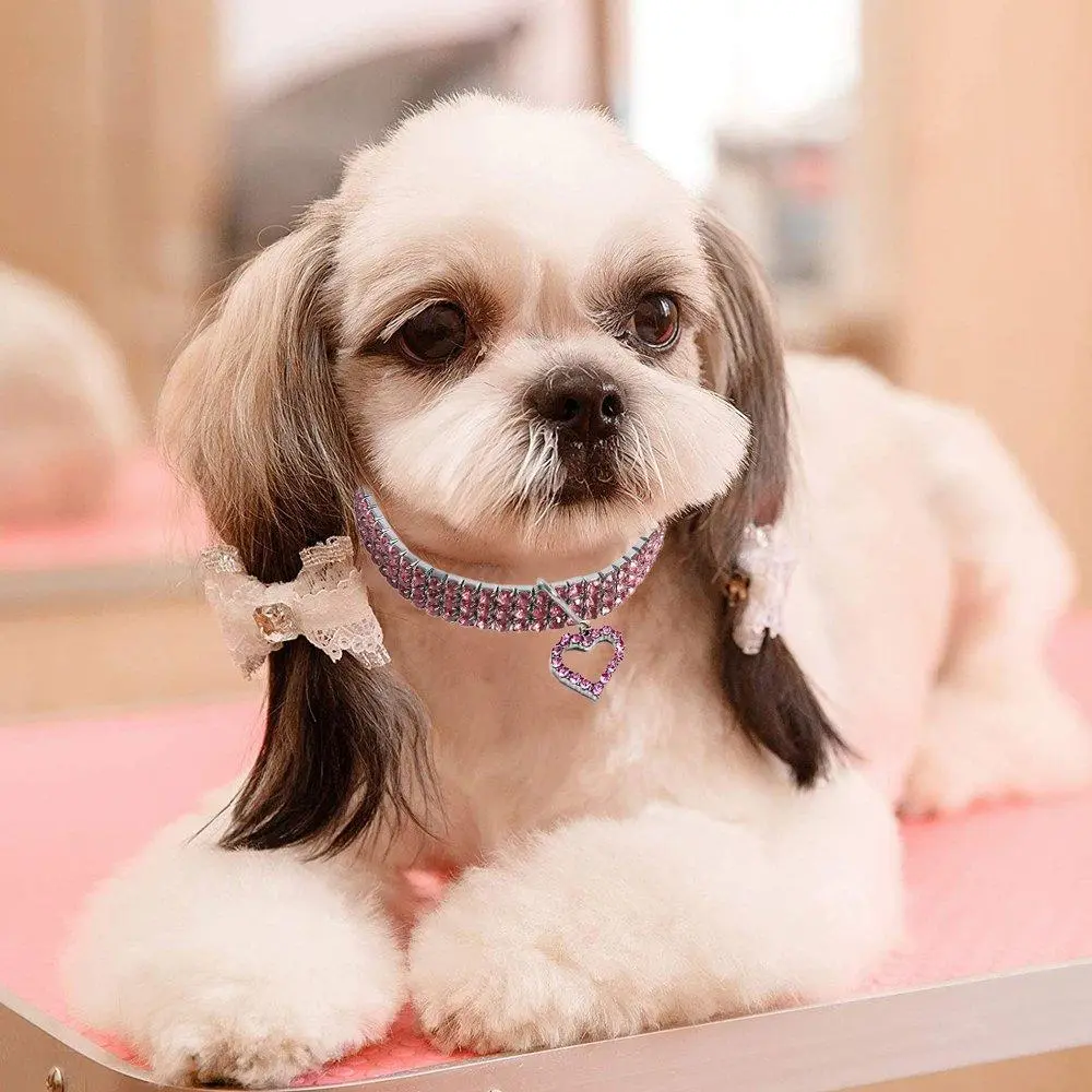 Adjustable Rhinestone Decor Collar With Pendant For Pets