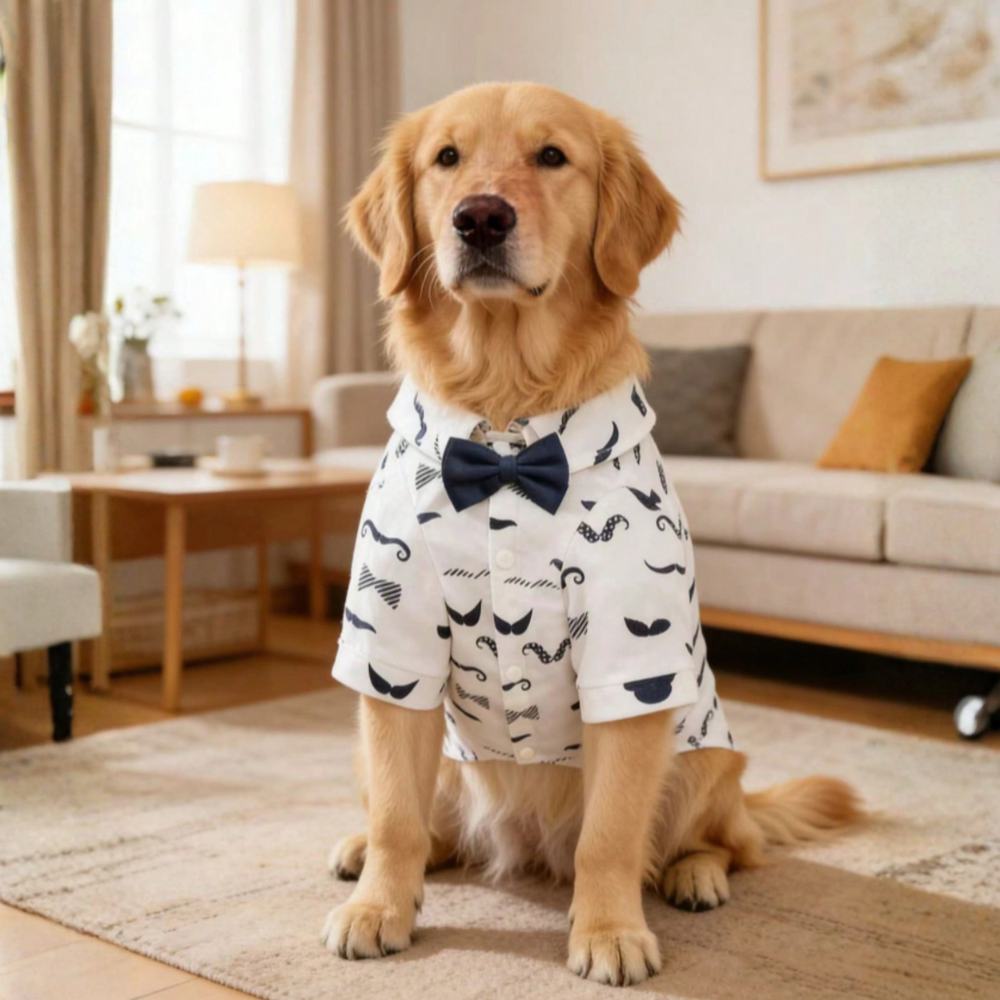 Gentleman Casual Bow Tie Stylish & Cute Multi-Color Denim Print Shirt For Small Dogs