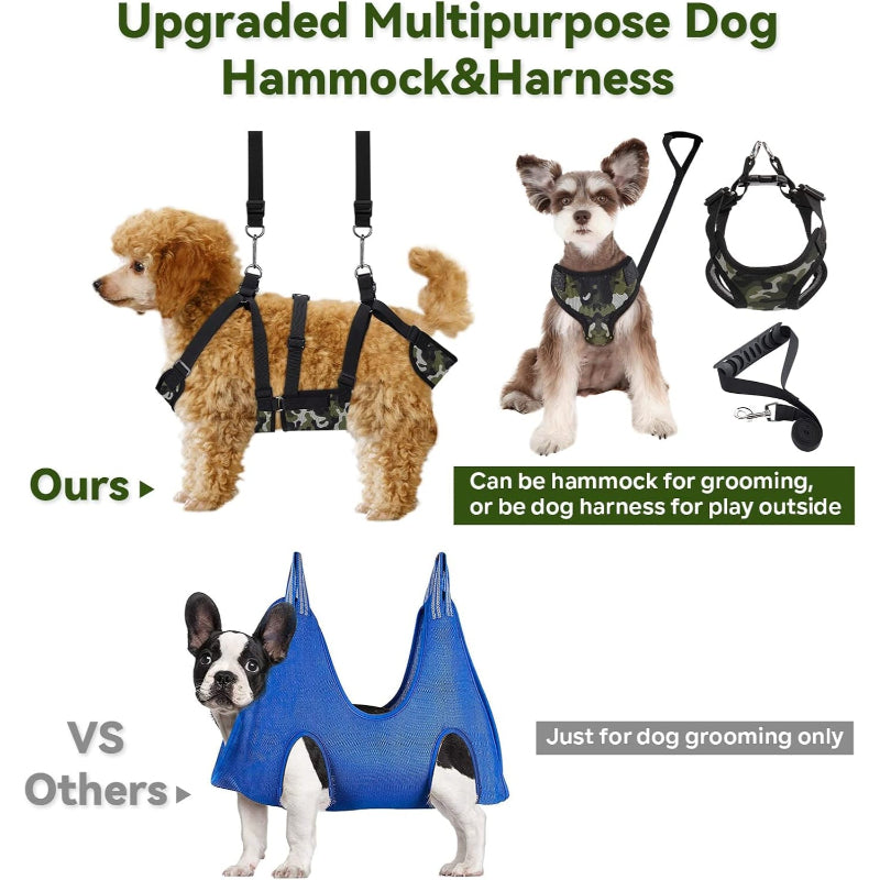 2 In 1 Camo Print Multifunctional Pet Grooming Hammock And Harness Set-Paw Print Pad