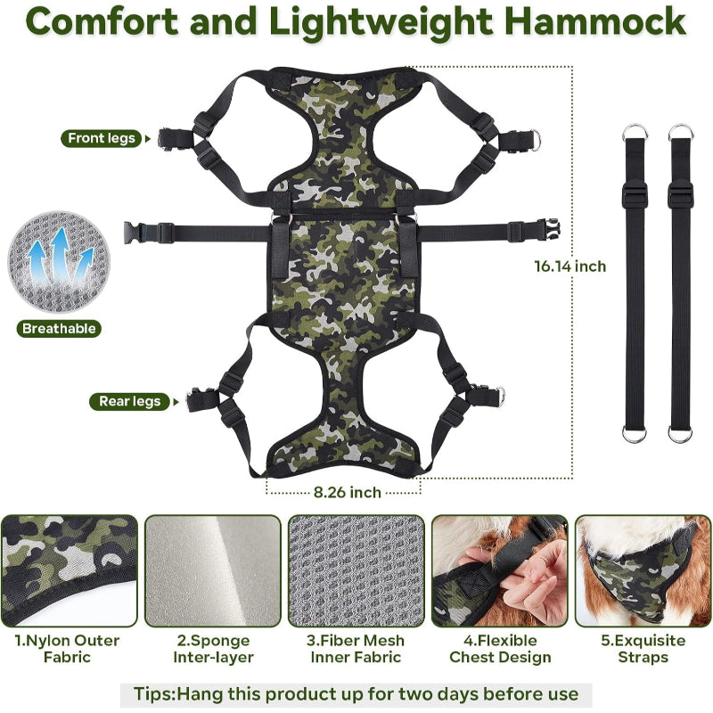 2 In 1 Camo Print Multifunctional Pet Grooming Hammock And Harness Set-Paw Print Pad