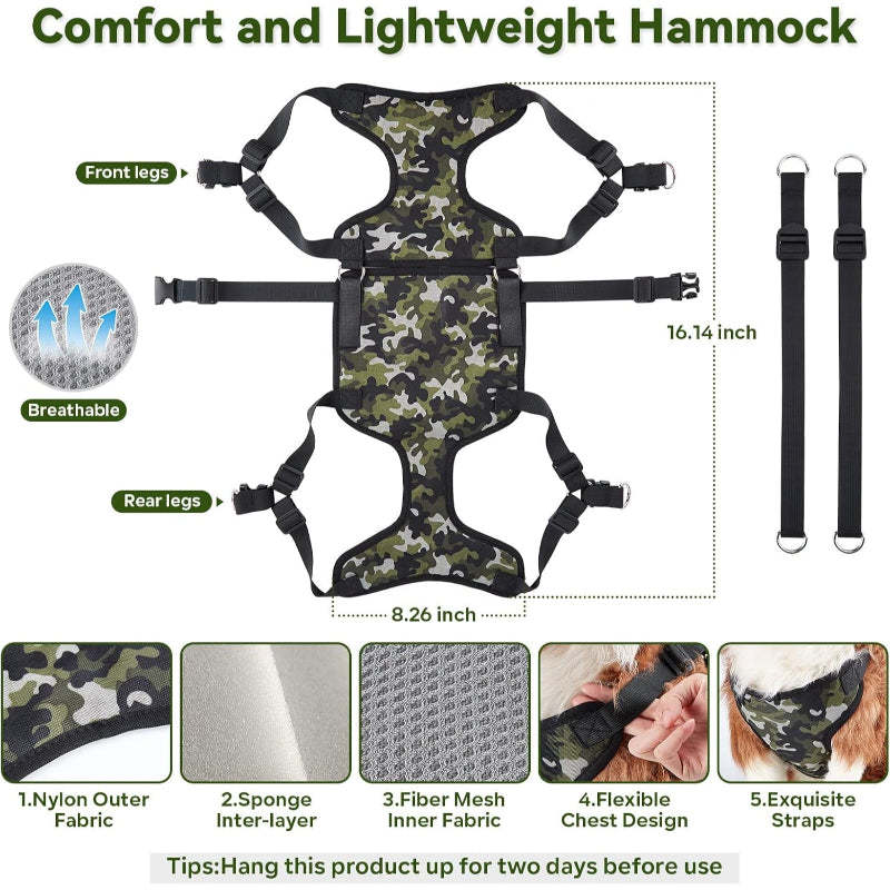 2 In 1 Camo Print Multifunctional Pet Grooming Hammock And Harness Set-Paw Print Pad