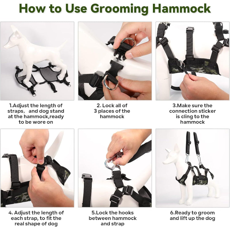 2 In 1 Camo Print Multifunctional Pet Grooming Hammock And Harness Set-Paw Print Pad