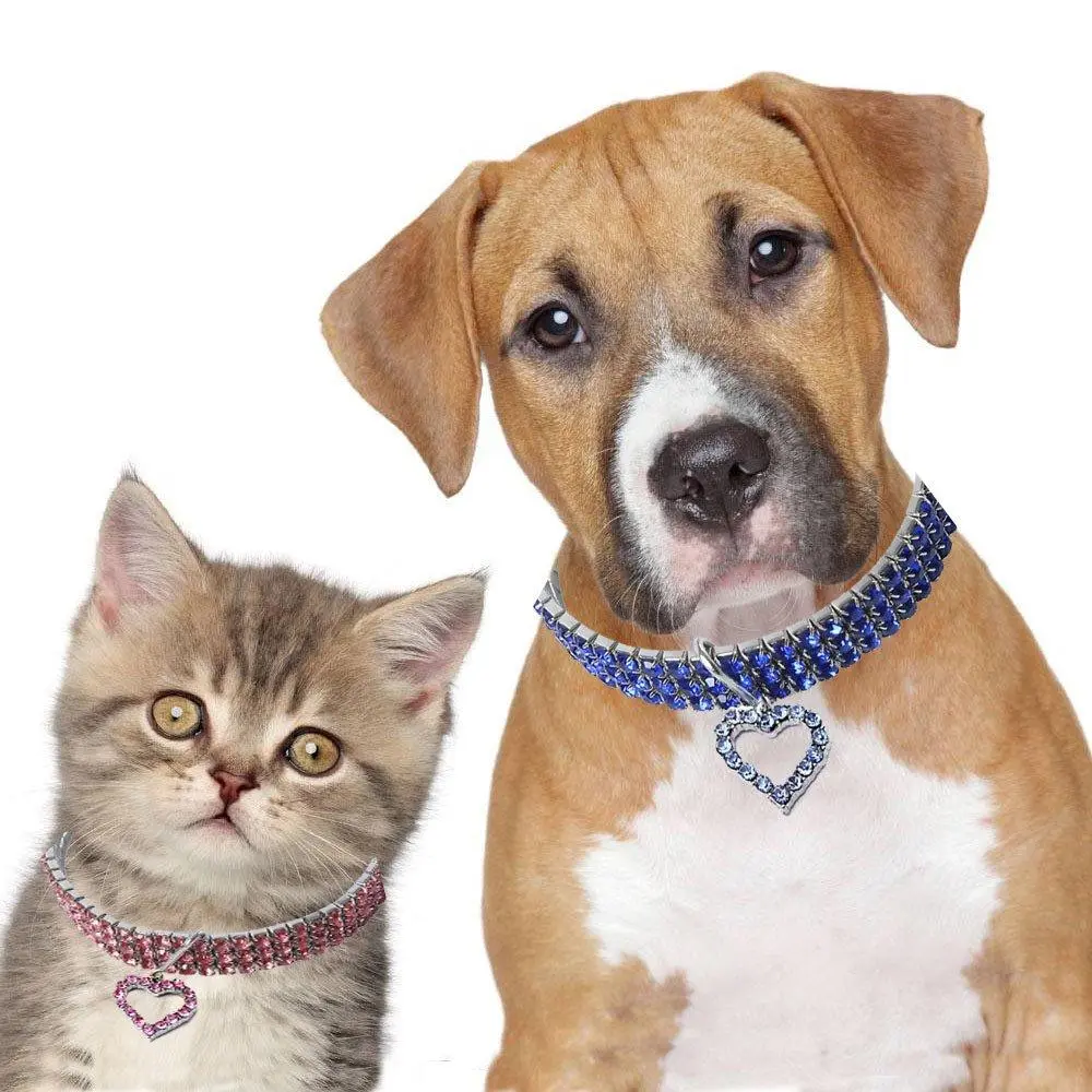 Adjustable Rhinestone Decor Collar With Pendant For Pets