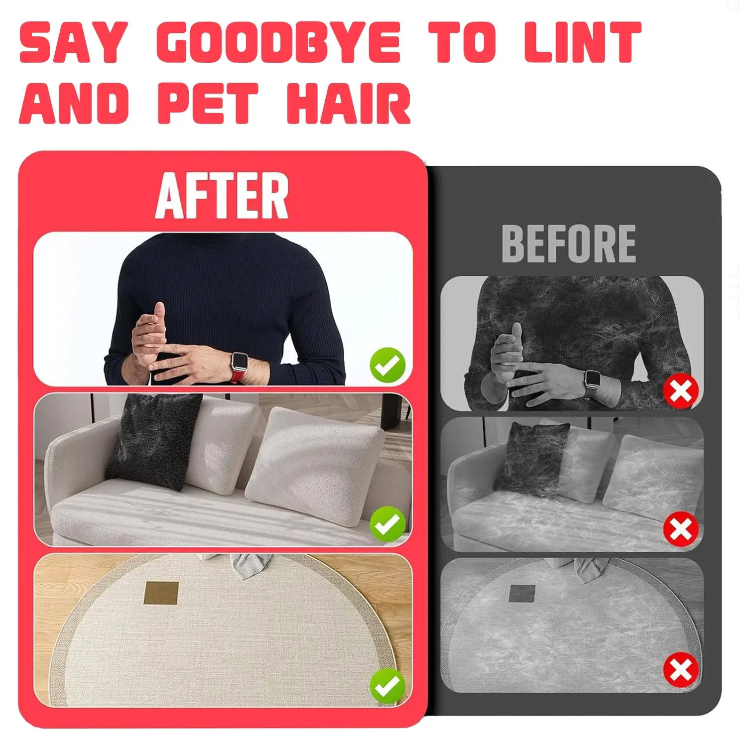 Pet Hair Removal Gloves, Reusable Electrostatic Pet Hair Remover Tool, Washable Double-Sided Pet Grooming Gloves for Furniture & Car Seats
