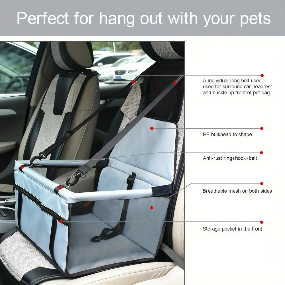Bottom and front with thickened PE partitions Pet reinforced car booster seat for dogs and cats Portable breathable bag with safety belt Puppy carrier Dog carrier safe and stable for travel Attention with clip-on belt with PVC tube (pink, gray, black)