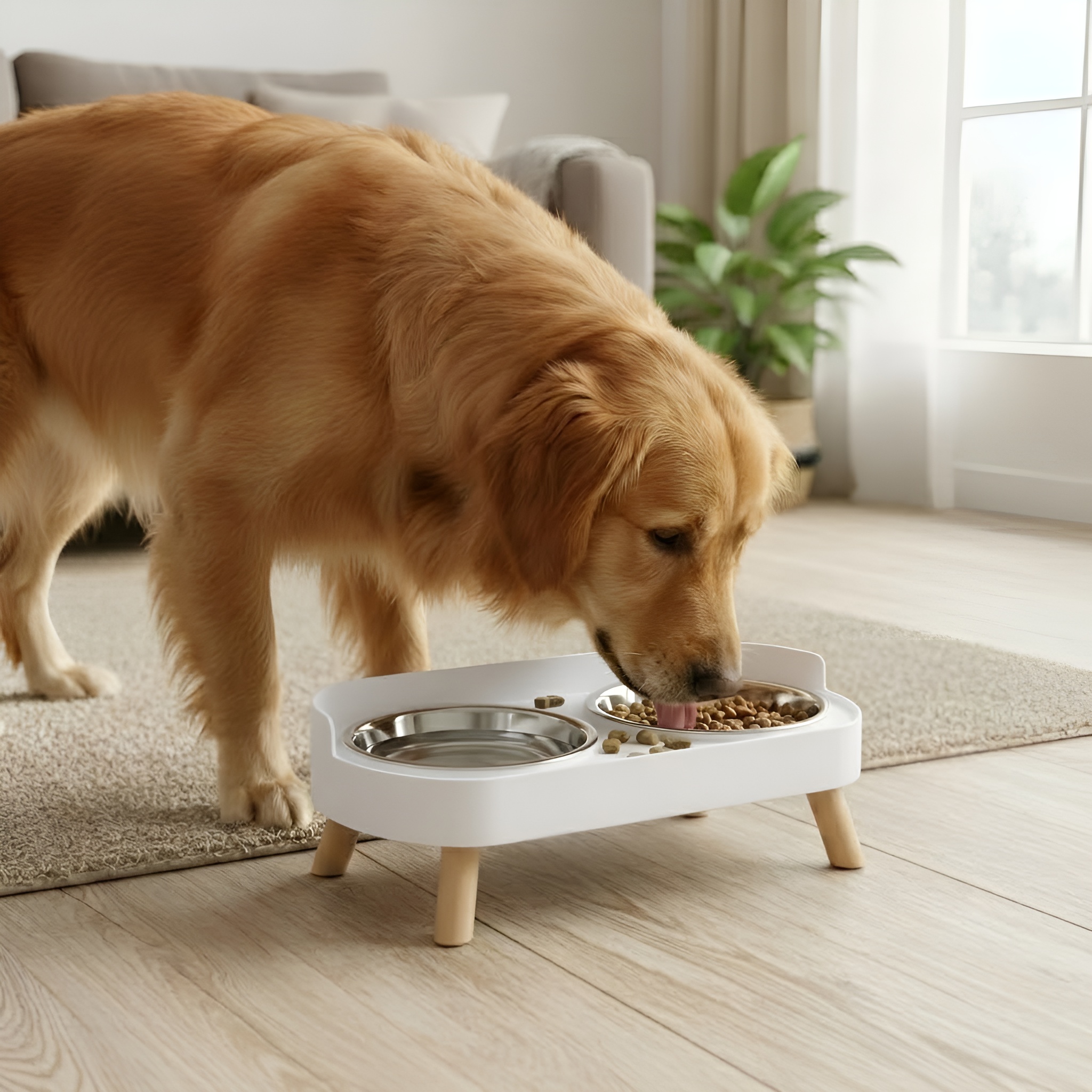 Elevated Dual Pet Feeding Bowl Set With Splash Guard