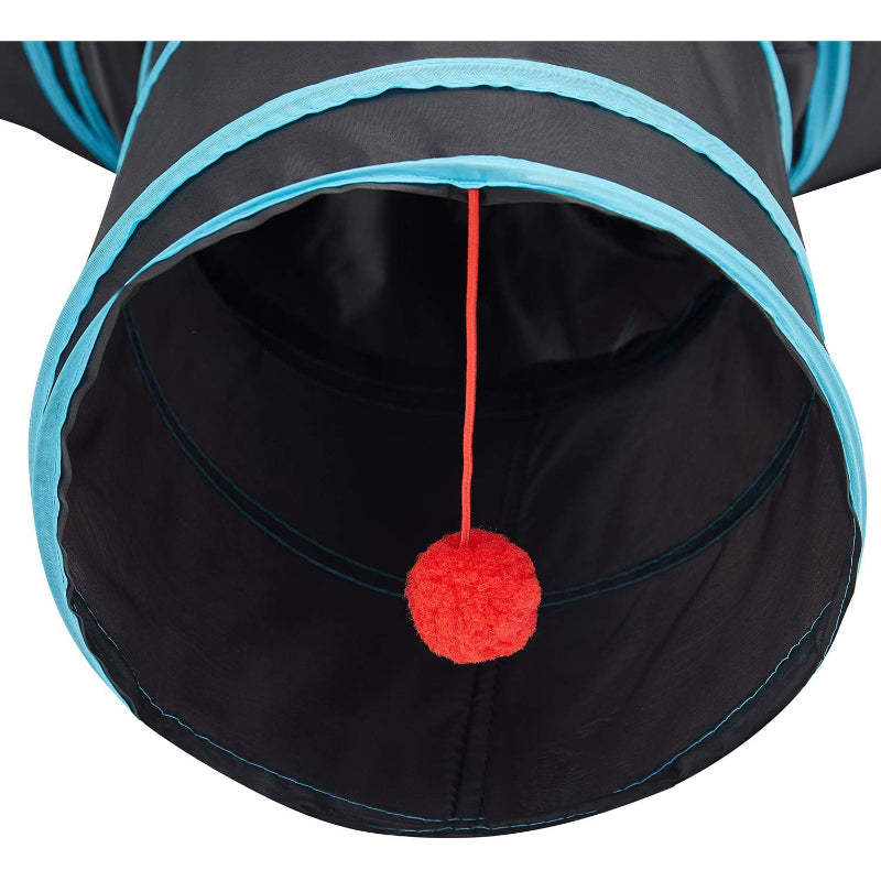 3 Way Collapsible Cat Tunnel Toy With Peek Hole And Ball-Paw Print Pad