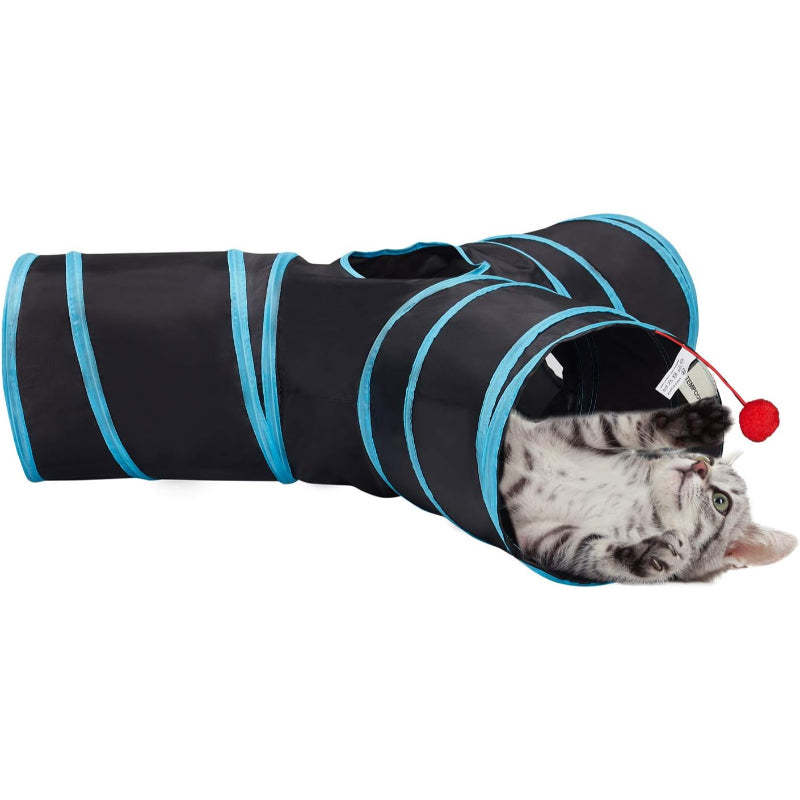 3 Way Collapsible Cat Tunnel Toy With Peek Hole And Ball-Paw Print Pad