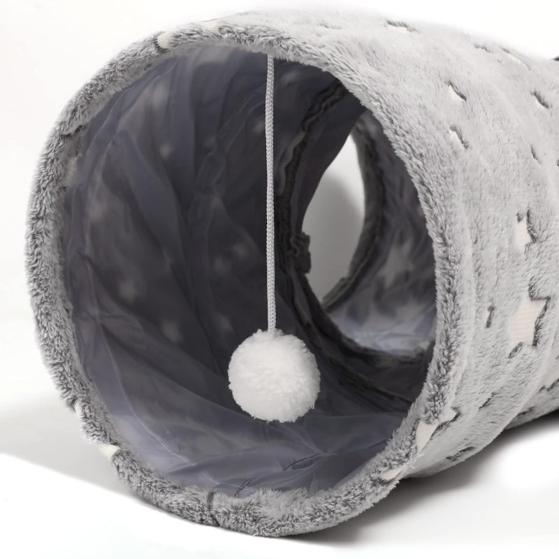 3 Way Collapsible Cat Tunnel Toy With Peek Hole And Ball-Paw Print Pad