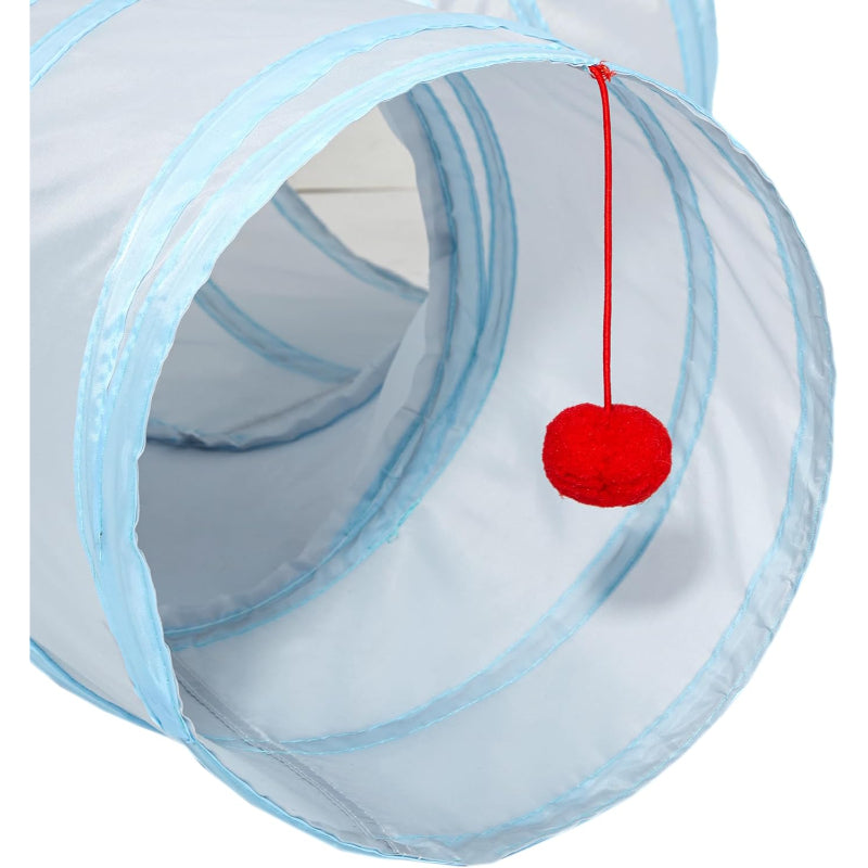 3 Way Collapsible Cat Tunnel Toy With Peek Hole And Ball-Paw Print Pad