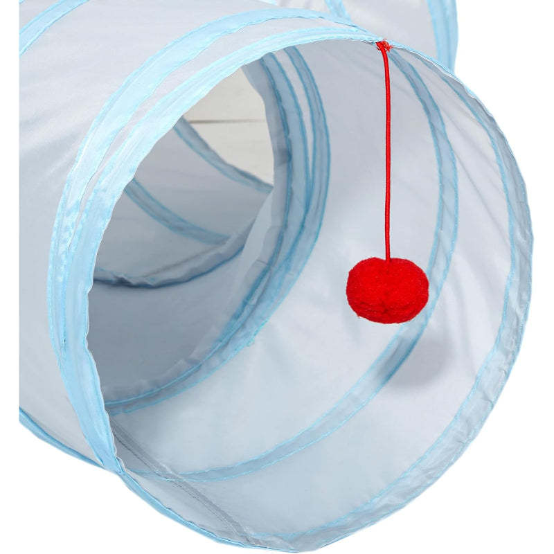 3 Way Collapsible Cat Tunnel Toy With Peek Hole And Ball-Paw Print Pad