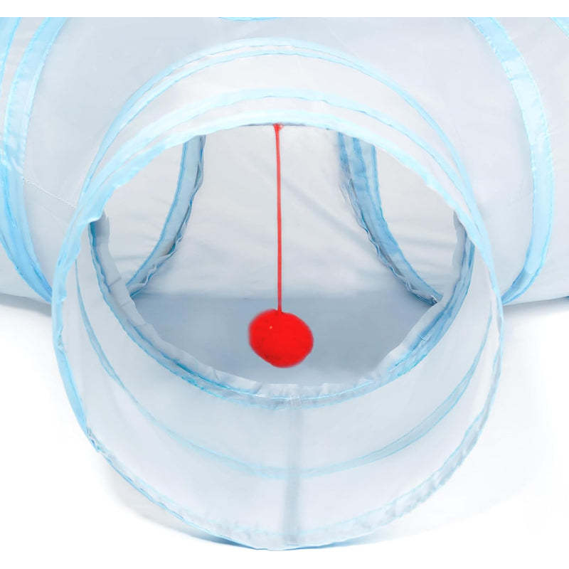 3 Way Collapsible Cat Tunnel Toy With Peek Hole And Ball-Paw Print Pad