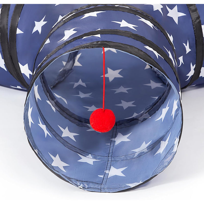 3 Way Collapsible Cat Tunnel Toy With Peek Hole And Ball-Paw Print Pad