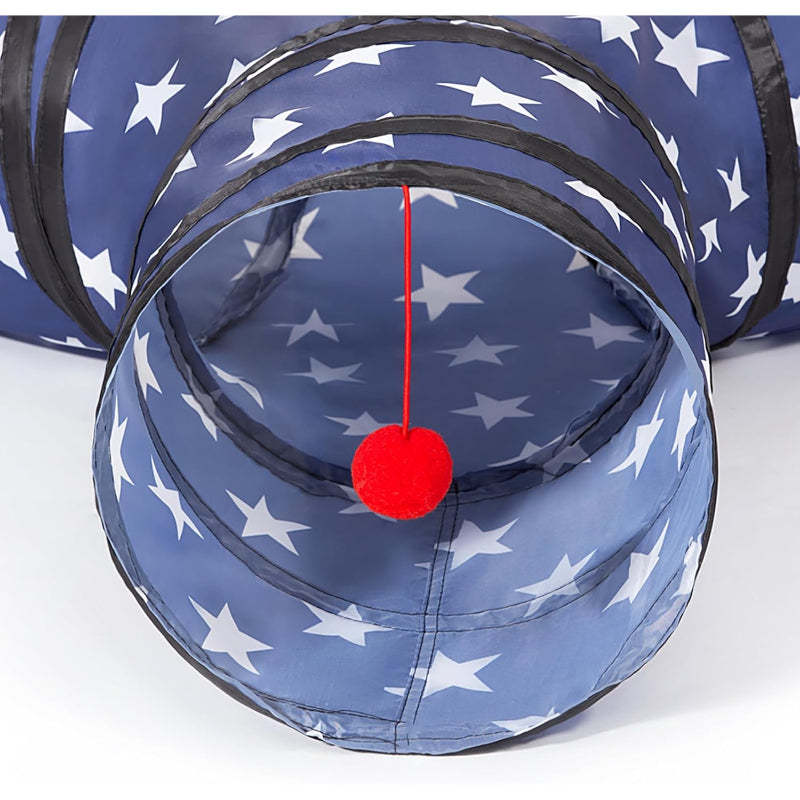 3 Way Collapsible Cat Tunnel Toy With Peek Hole And Ball-Paw Print Pad