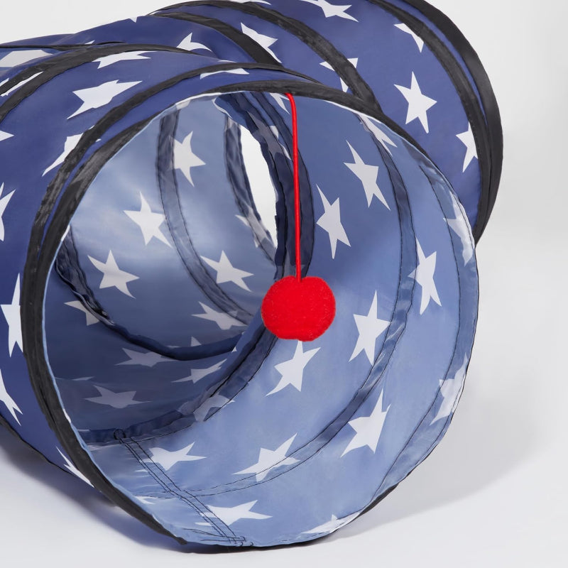 3 Way Collapsible Cat Tunnel Toy With Peek Hole And Ball-Paw Print Pad
