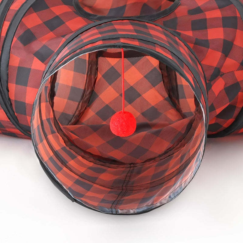 3 Way Collapsible Cat Tunnel Toy With Peek Hole And Ball-Paw Print Pad