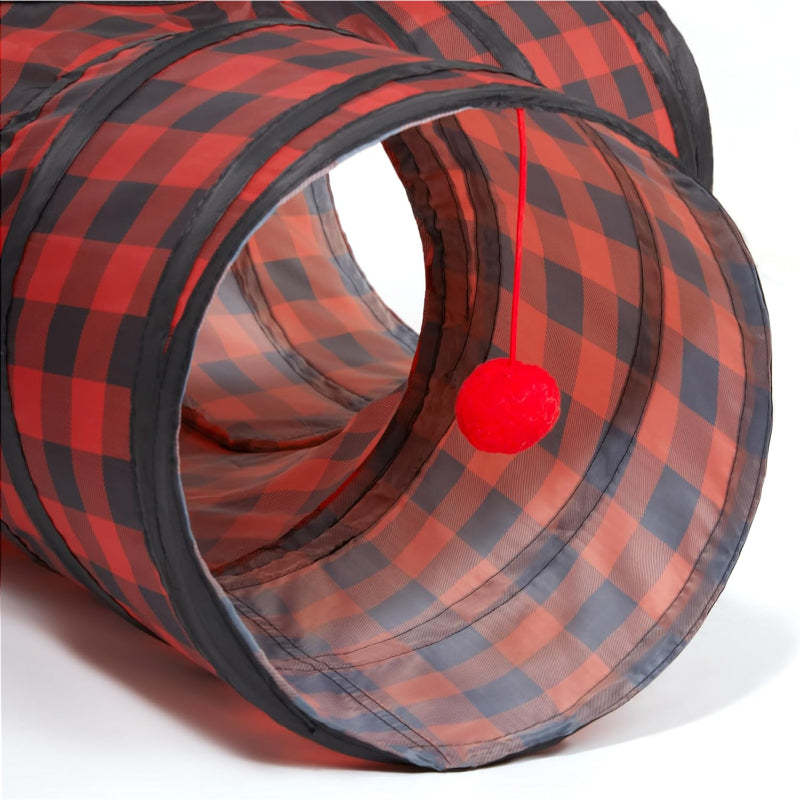 3 Way Collapsible Cat Tunnel Toy With Peek Hole And Ball-Paw Print Pad