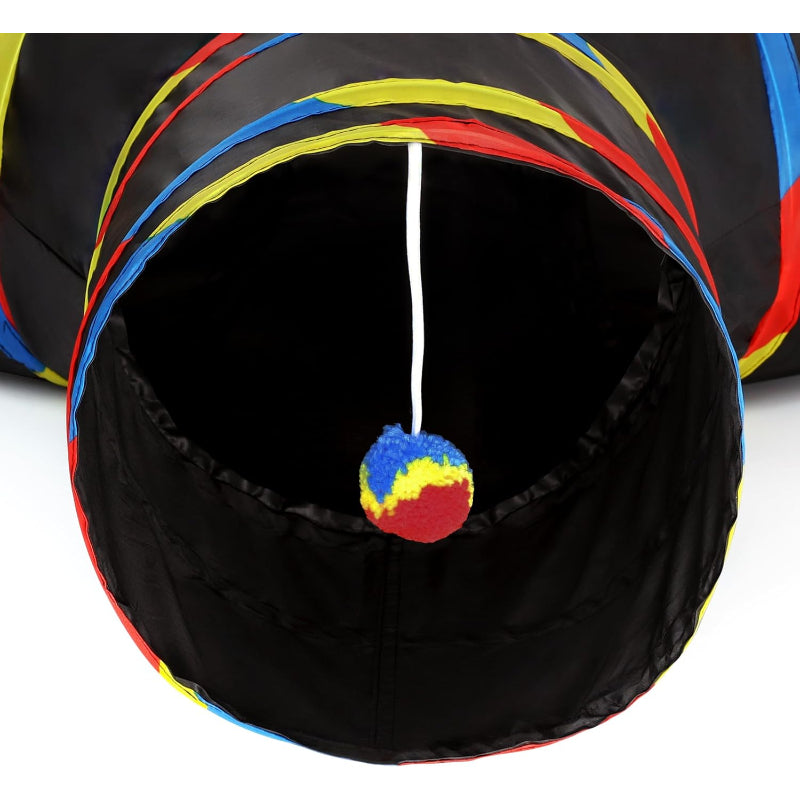 3 Way Collapsible Cat Tunnel Toy With Peek Hole And Ball-Paw Print Pad